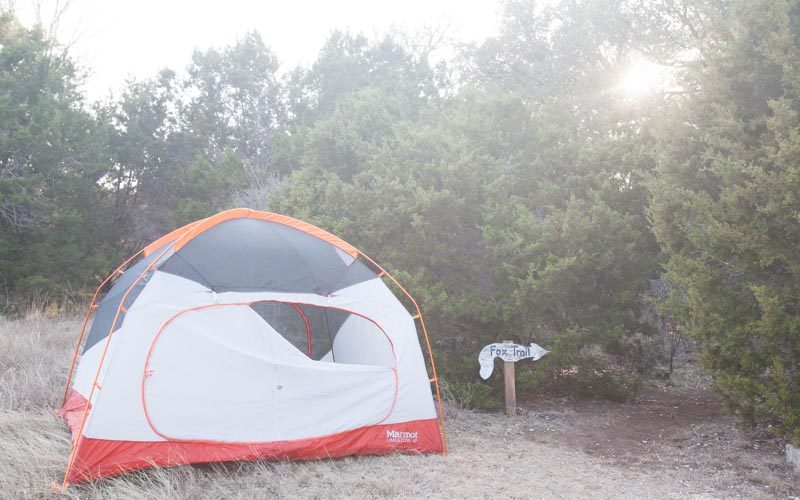 Camping in the woods of lotus ranch retreat center in wimberley, Texas