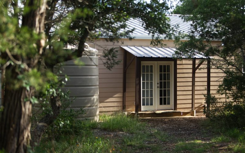 Rainwater catchment to supply our garden at Lotus Ranch in Wimberley, TX.